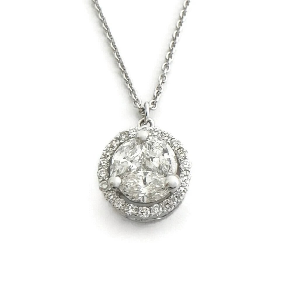 Marquise Diamond Cluster Round Halo Pendant Necklace 14K White Gold 1.53 CTW (1 of 9)