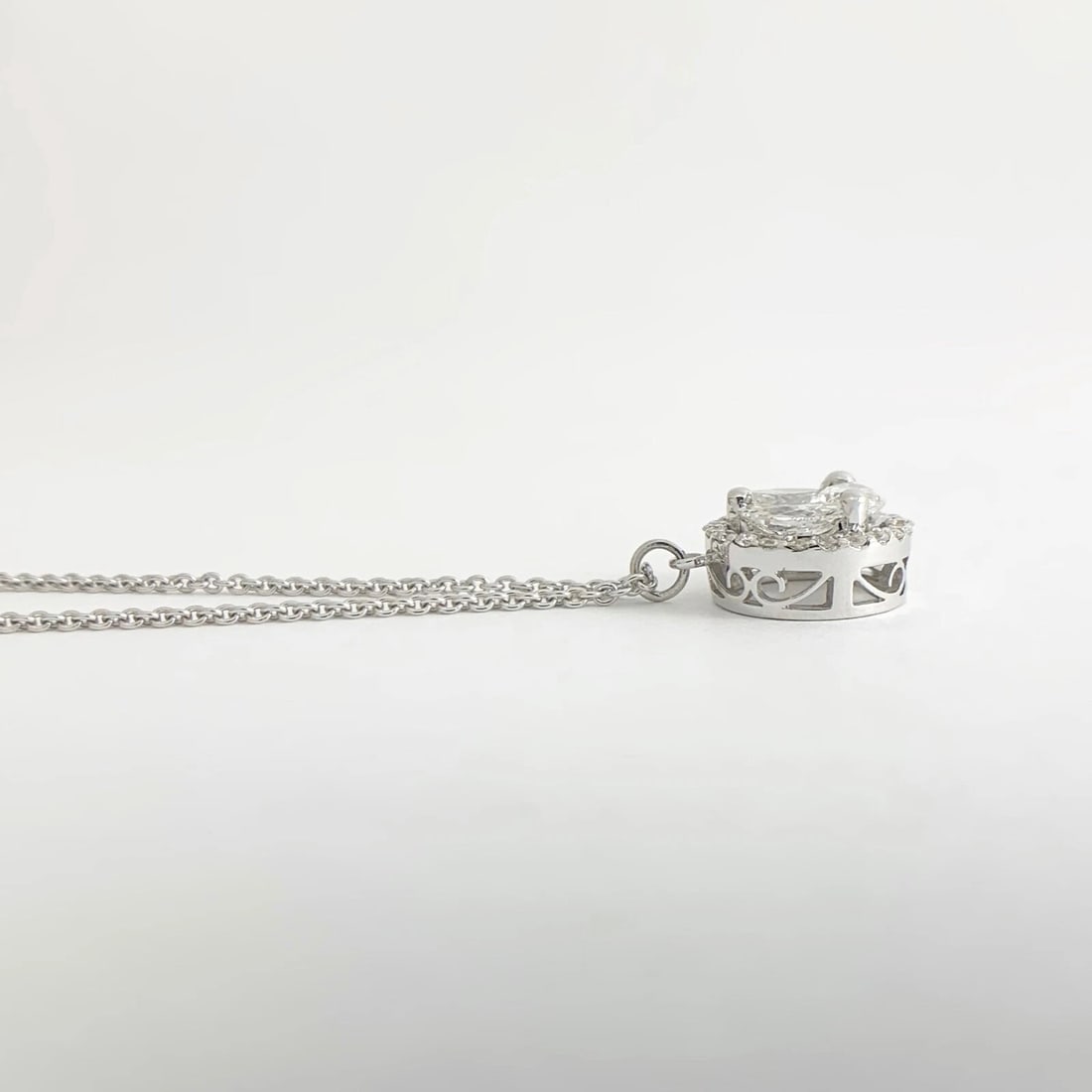 Marquise Diamond Cluster Round Halo Pendant Necklace 14K White Gold 1.53 CTW - 7