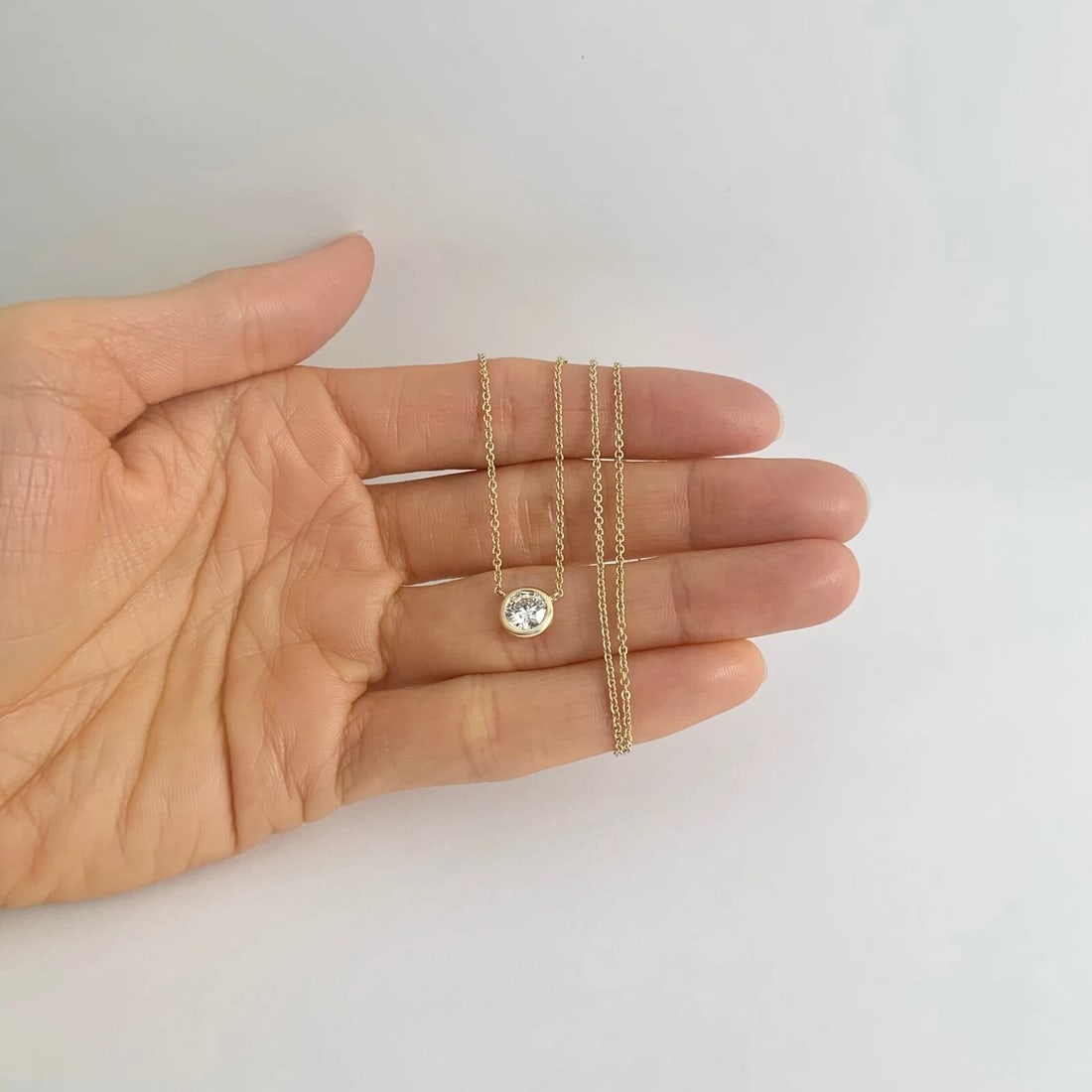 Solitaire Diamond Bezel Pendant Necklace 14K Yellow Gold .56 CT, 16 Inches - 2