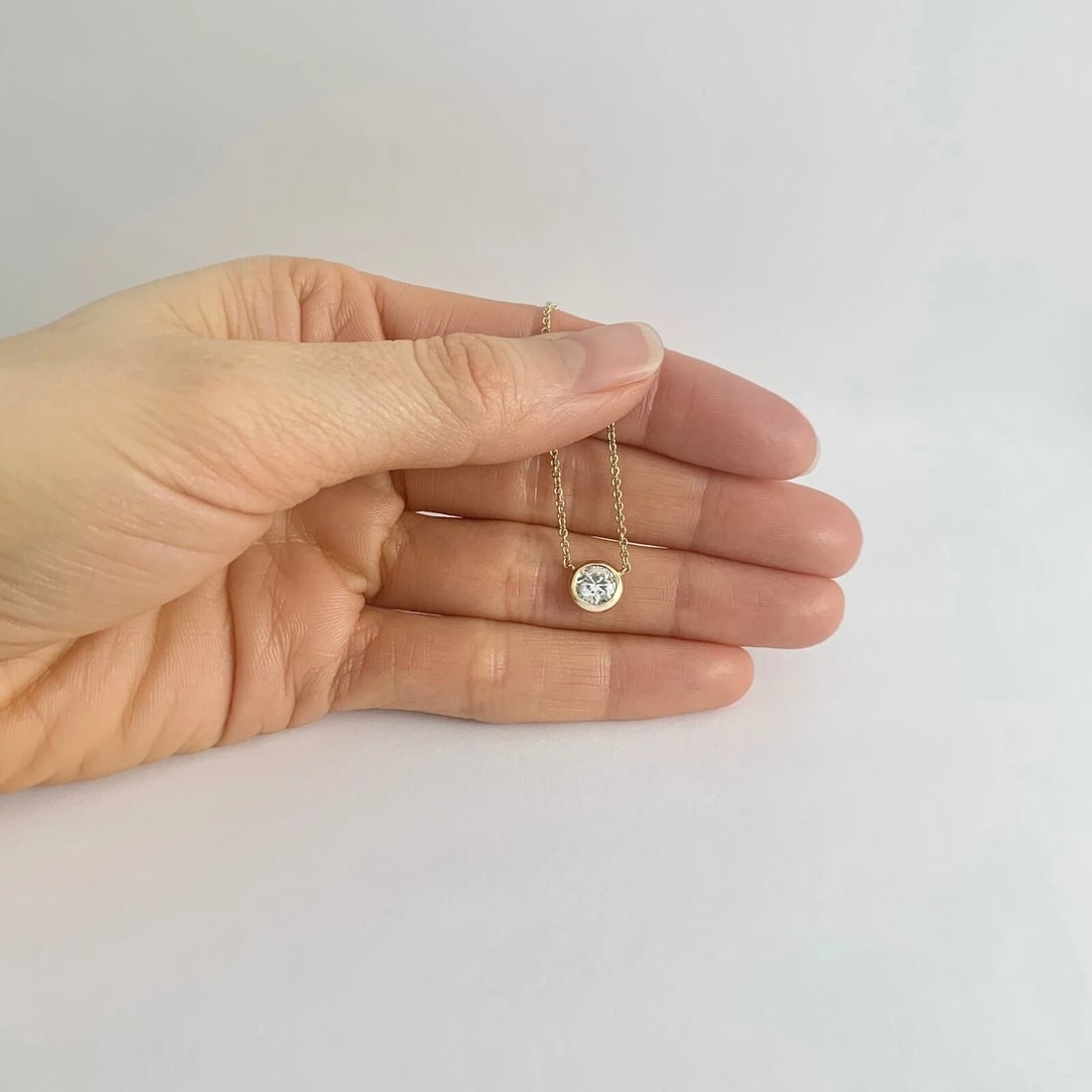 Solitaire Diamond Bezel Pendant Necklace 14K Yellow Gold .56 CT, 16 Inches - 3
