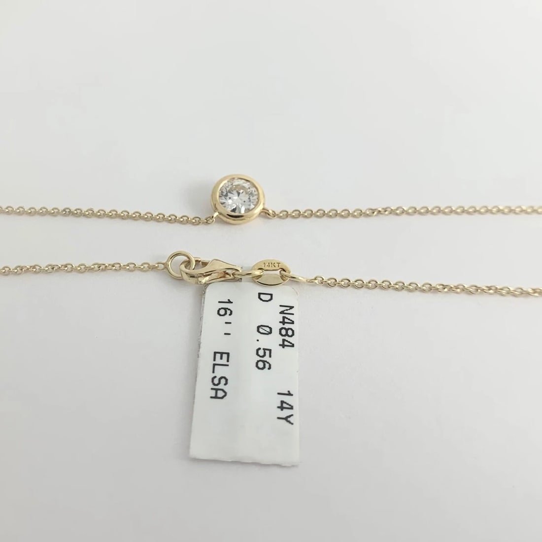 Solitaire Diamond Bezel Pendant Necklace 14K Yellow Gold .56 CT, 16 Inches - 9