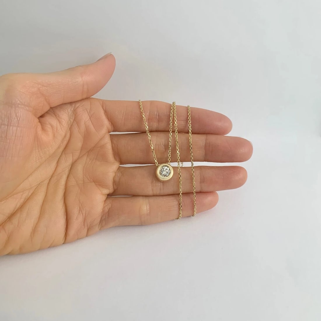 Solitaire Diamond Bezel Pendant Necklace 14K Yellow Gold .50 CT, 16 Inches - 2