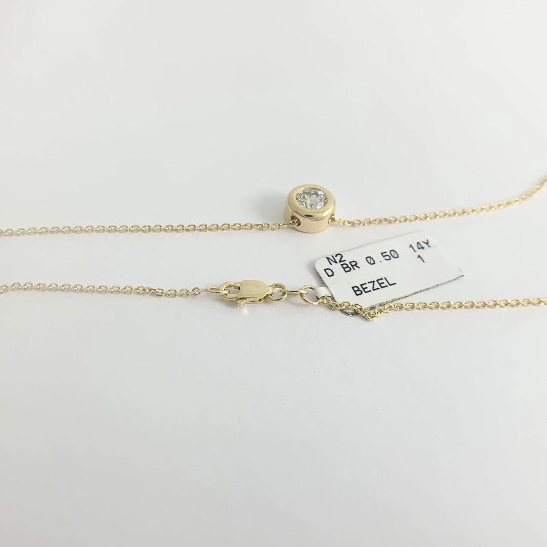 Solitaire Diamond Bezel Pendant Necklace 14K Yellow Gold .50 CT, 16 Inches - 9