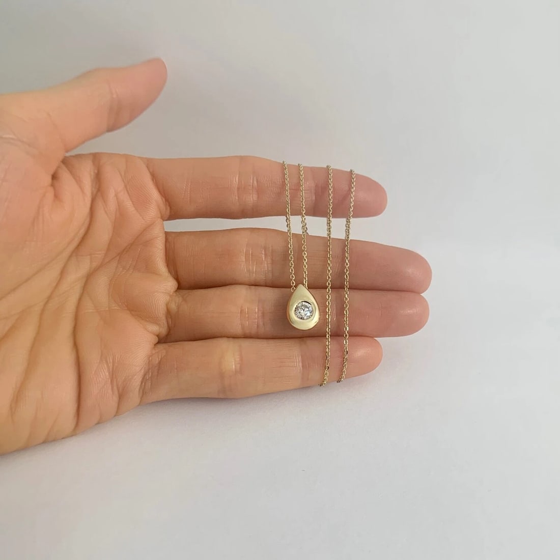 Solitaire Diamond Teardrop Pendant Necklace 14K Yellow Gold .40 CT, 17 Inches - 2