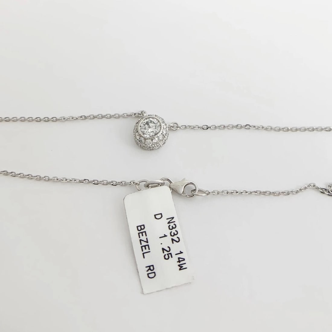 Italian Round Diamond Bezel Pave Halo Pendant Necklace 14K White Gold, 1.25 CTW - 10