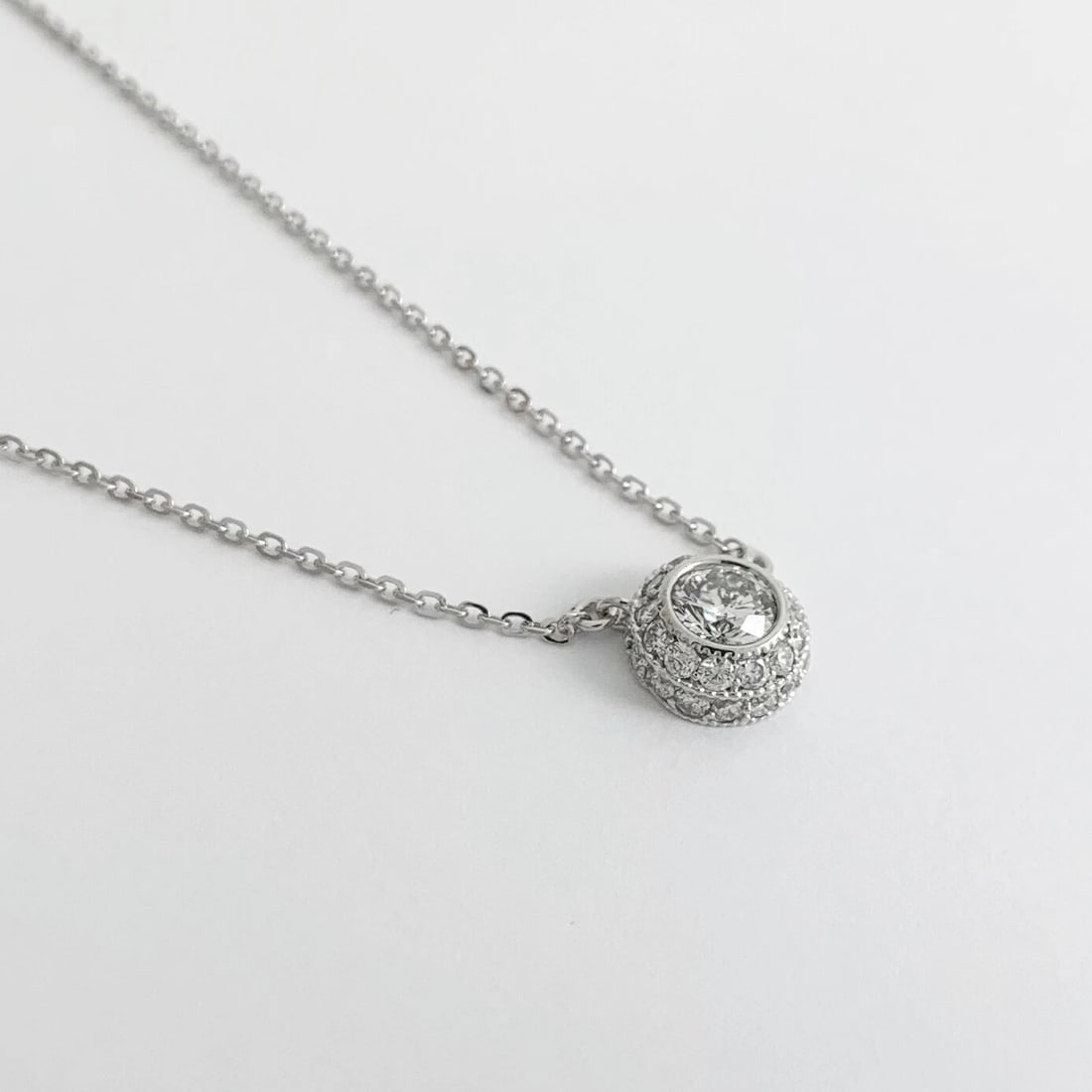 Italian Round Diamond Bezel Pave Halo Pendant Necklace 14K White Gold, 1.25 CTW - 7