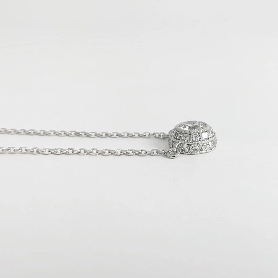 Italian Round Diamond Bezel Pave Halo Pendant Necklace 14K White Gold, 1.25 CTW - 8