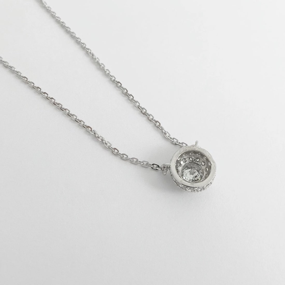 Italian Round Diamond Bezel Pave Halo Pendant Necklace 14K White Gold, 1.25 CTW - 9