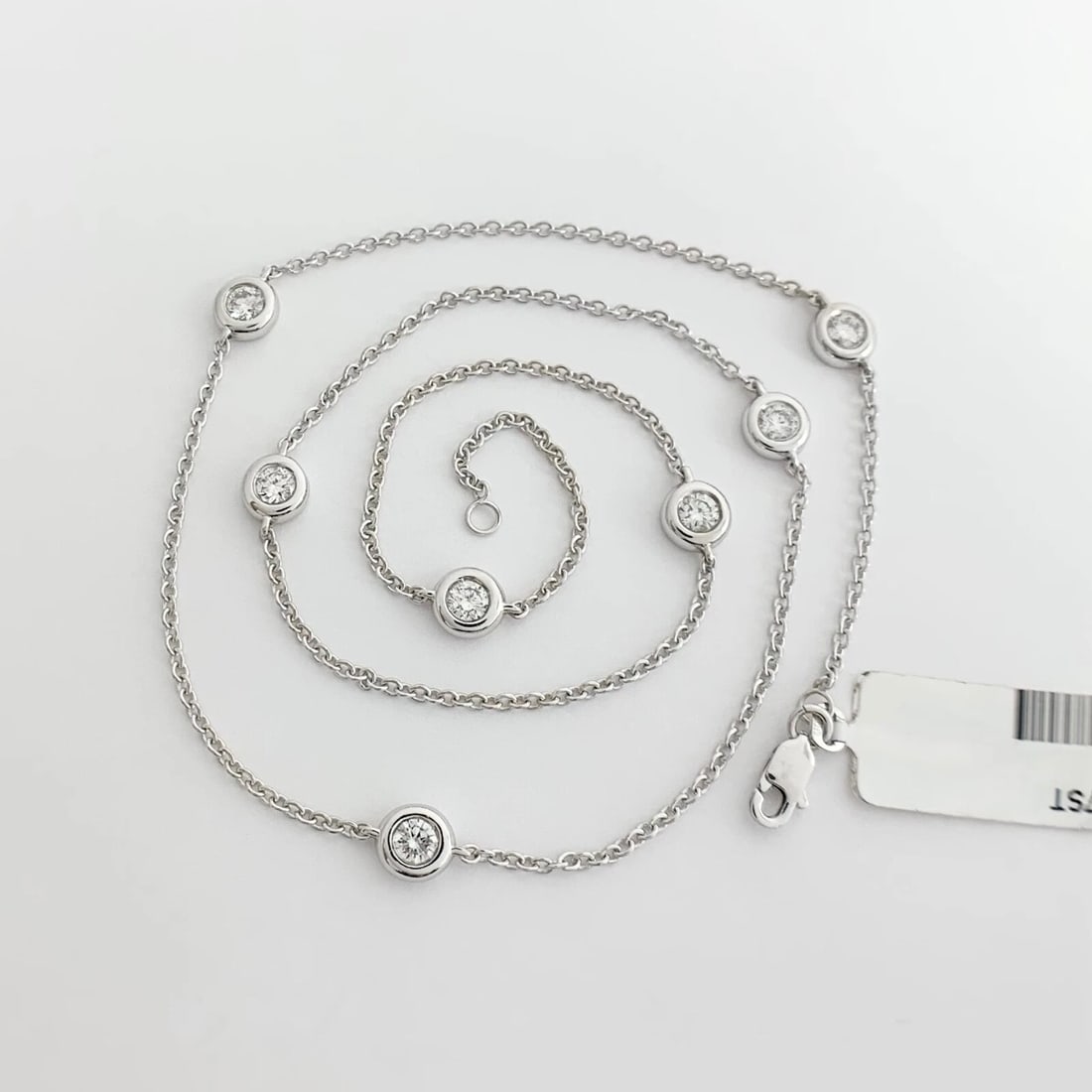 Round Diamond Bezel Station Necklace 14K White Gold 1.09 CTW, 17.5 Inches - 6