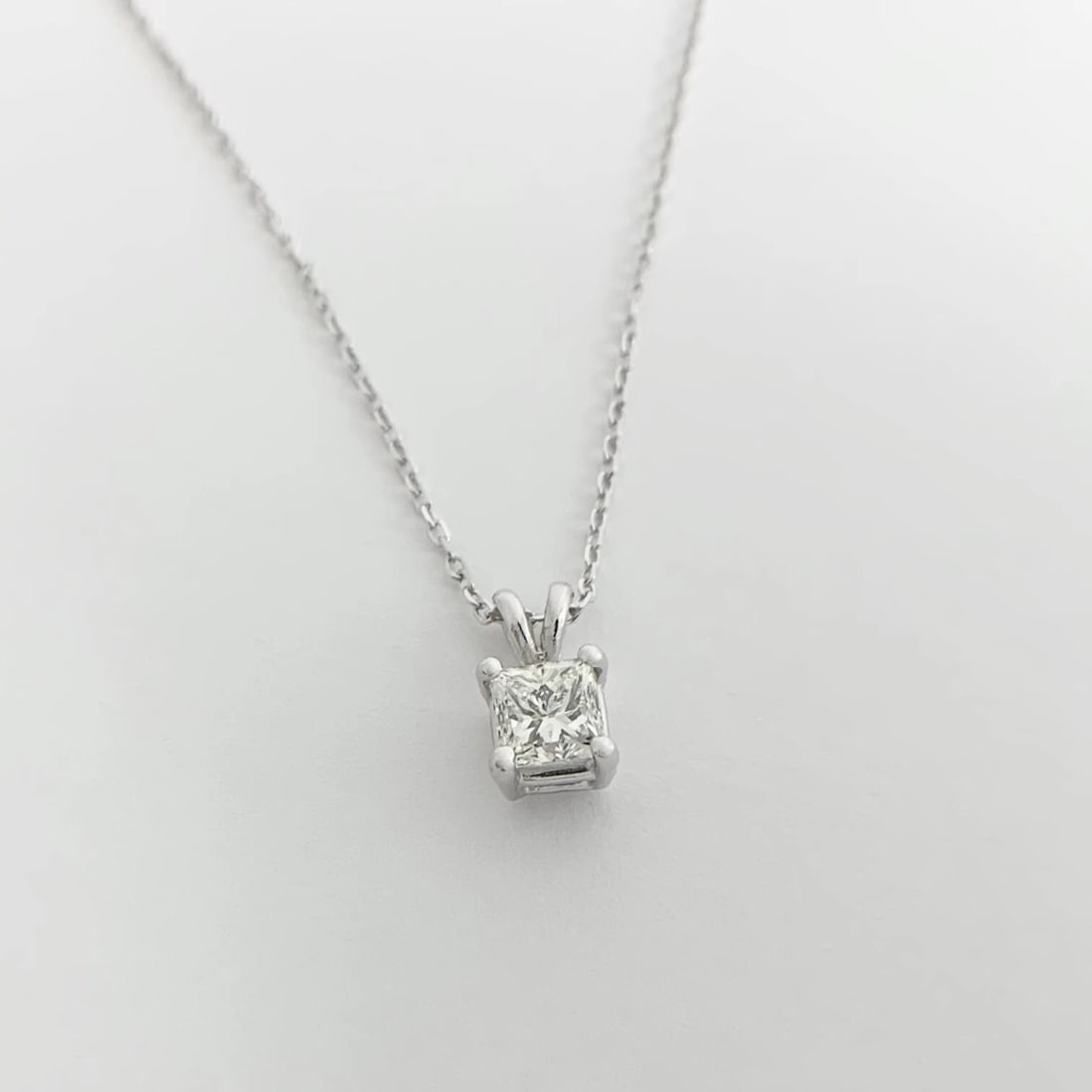 Princess Solitaire Diamond Pendant Necklace 14K White Gold, .50 CT, 16 Inches - 6