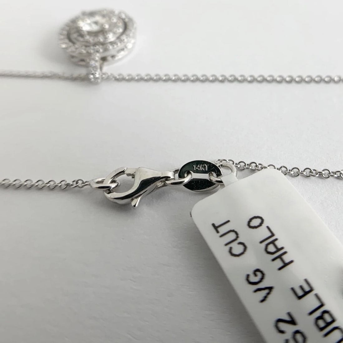 GIA Round Diamond Double Halo Pendant Necklace 14K White Gold .97 CTW - 10