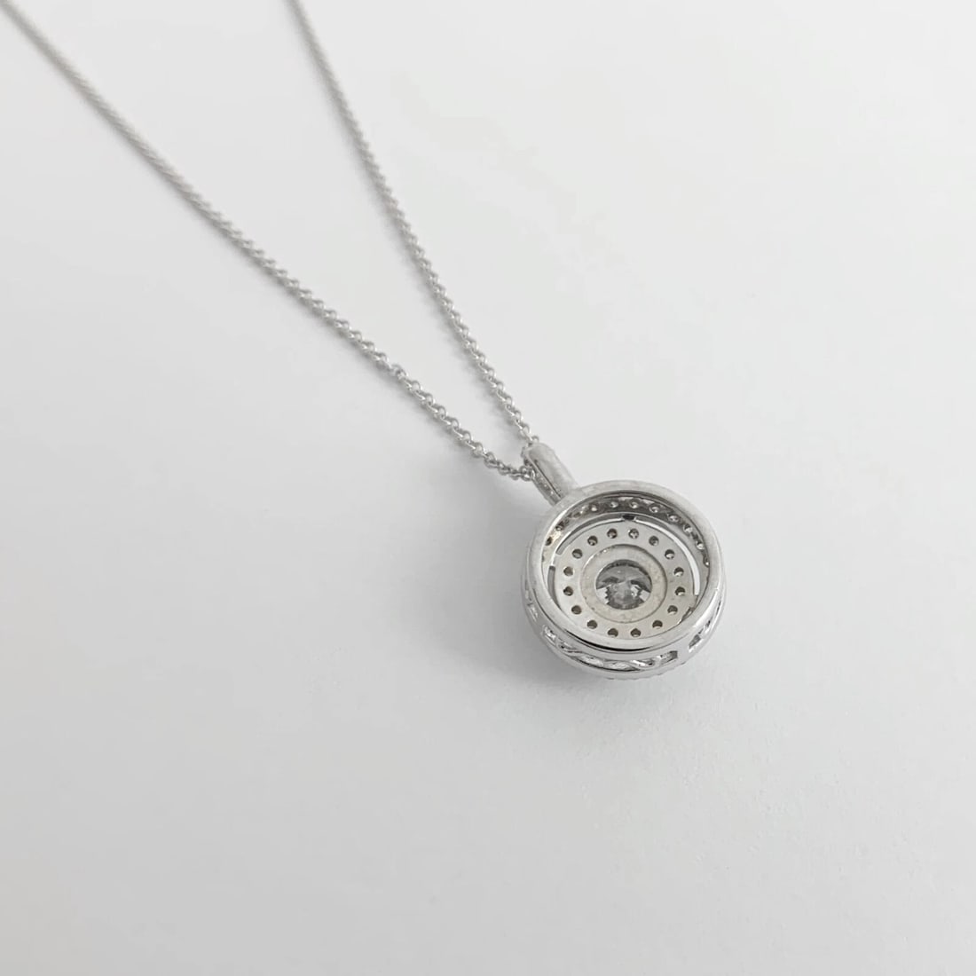GIA Round Diamond Double Halo Pendant Necklace 14K White Gold .97 CTW - 8