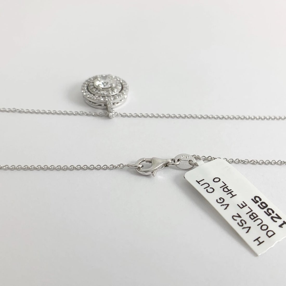 GIA Round Diamond Double Halo Pendant Necklace 14K White Gold .97 CTW - 9