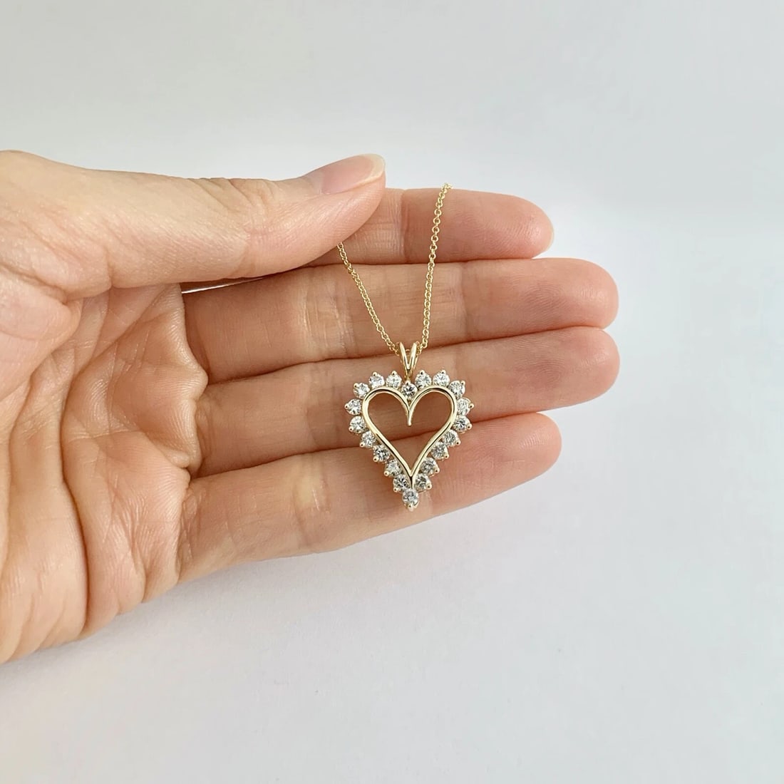 Open Heart Diamond Pendant Necklace 14K Yellow Gold, 1.10 CTW, 4.69 Grams - 3