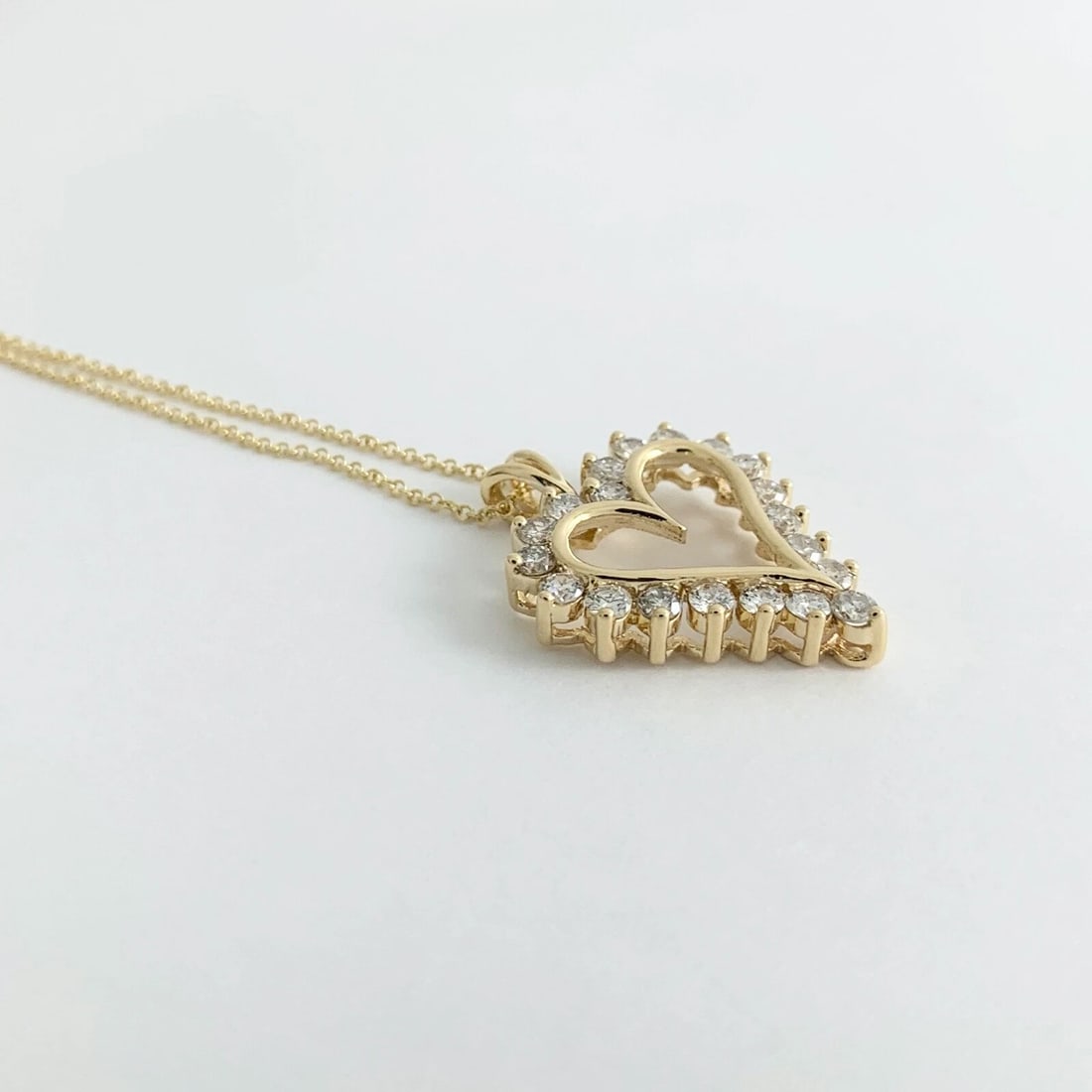 Open Heart Diamond Pendant Necklace 14K Yellow Gold, 1.10 CTW, 4.69 Grams - 7
