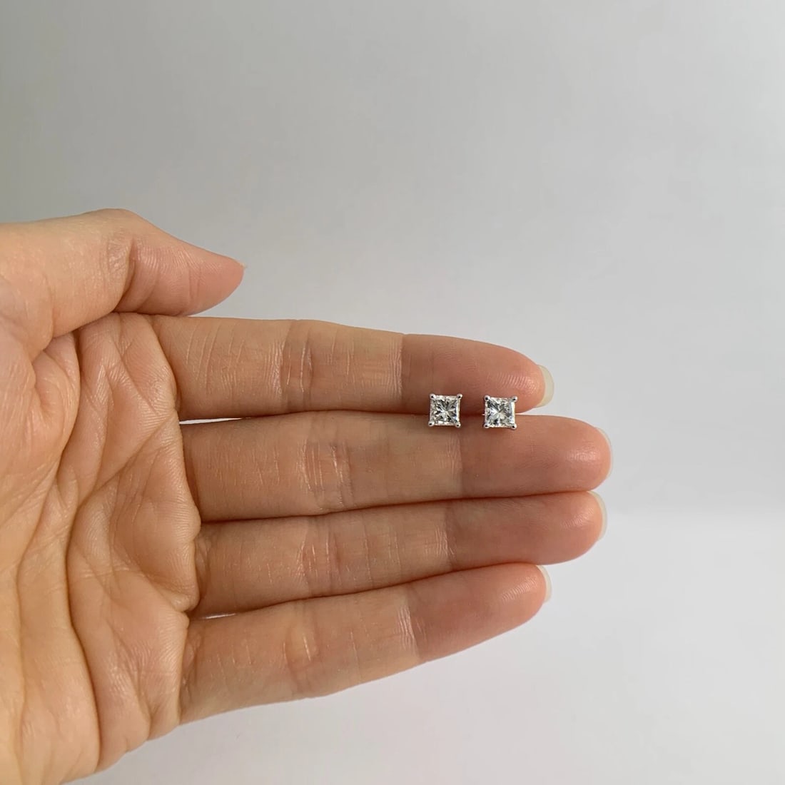 Princess Cut Diamond Stud Earrings 14K White Gold Basket Screw Backs, 1.22 CTW - 2