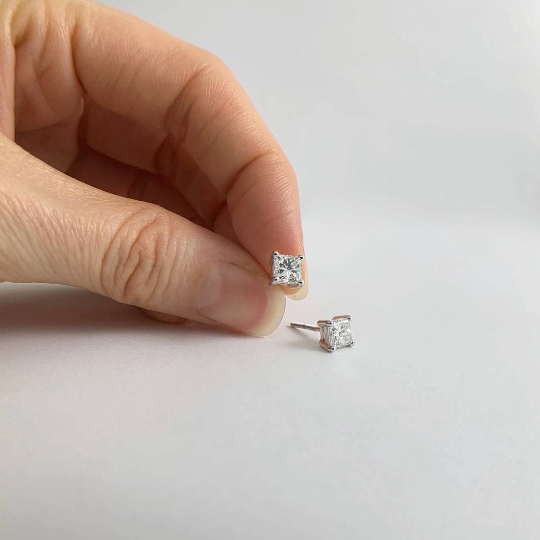 Princess Cut Diamond Stud Earrings 14K White Gold Basket Screw Backs, 1.22 CTW - 3