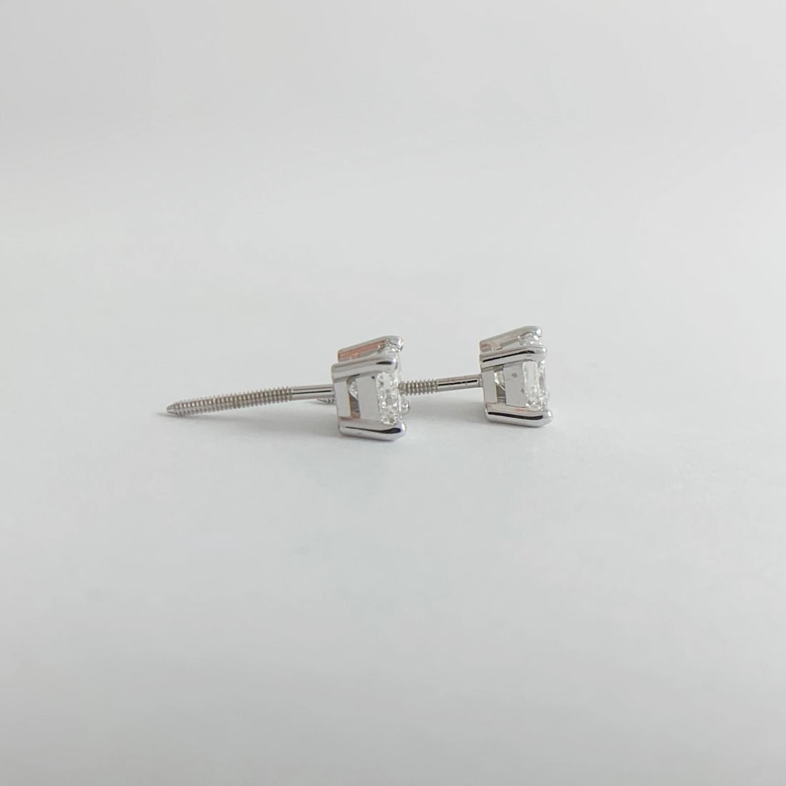 Princess Cut Diamond Stud Earrings 14K White Gold Basket Screw Backs, 1.22 CTW - 6
