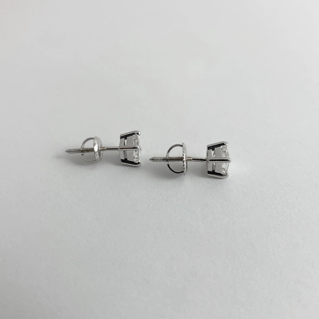 Princess Cut Diamond Stud Earrings 14K White Gold Basket Screw Backs, 1.22 CTW - 8