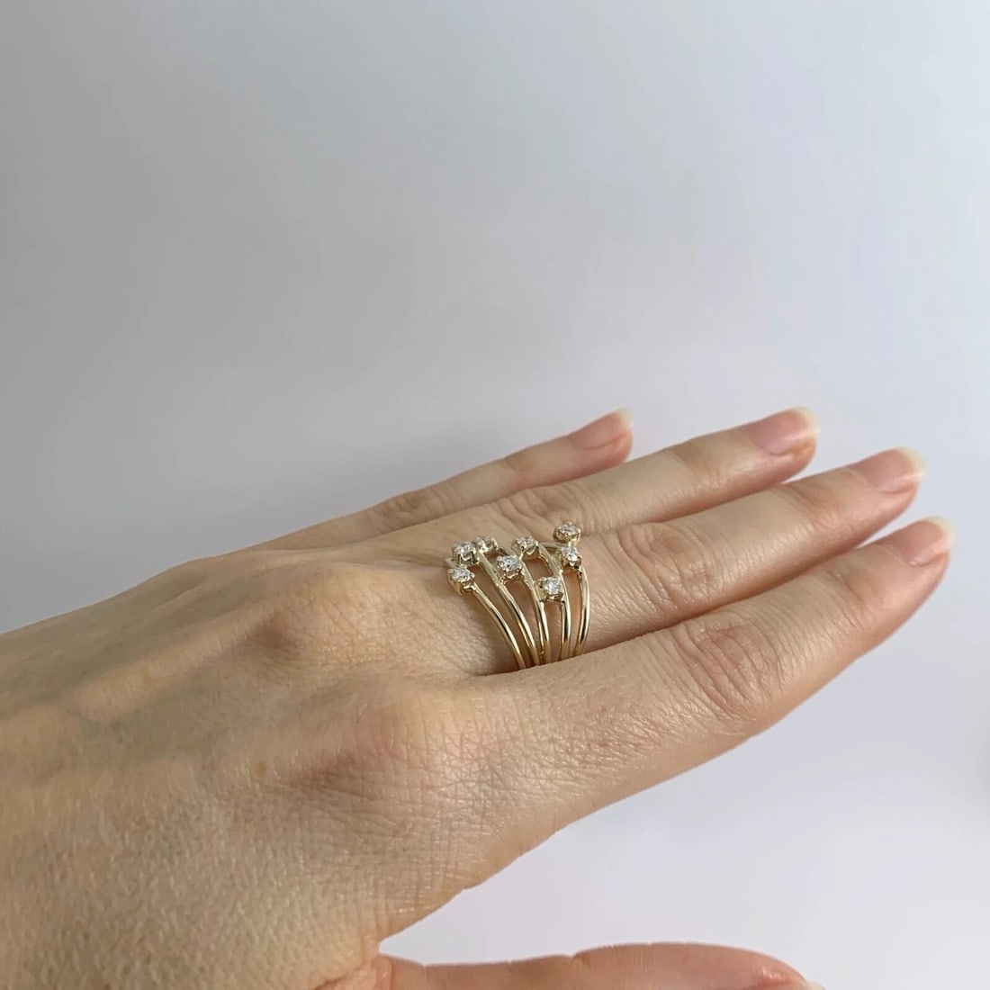 Wide Speckled Diamond Multi-Band Statement Ring 14K Yellow Gold, 5.71 Grams - 4