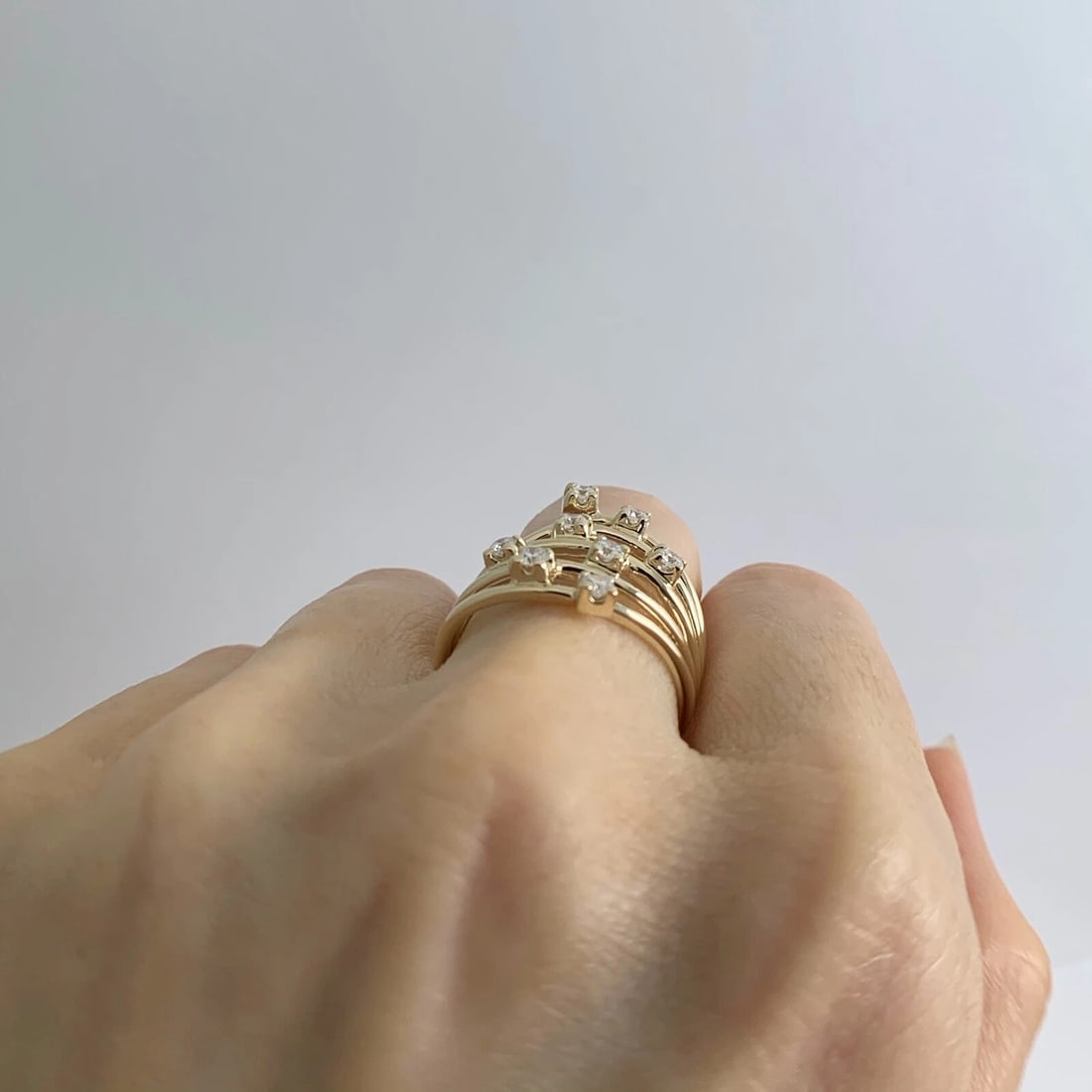 Wide Speckled Diamond Multi-Band Statement Ring 14K Yellow Gold, 5.71 Grams - 5
