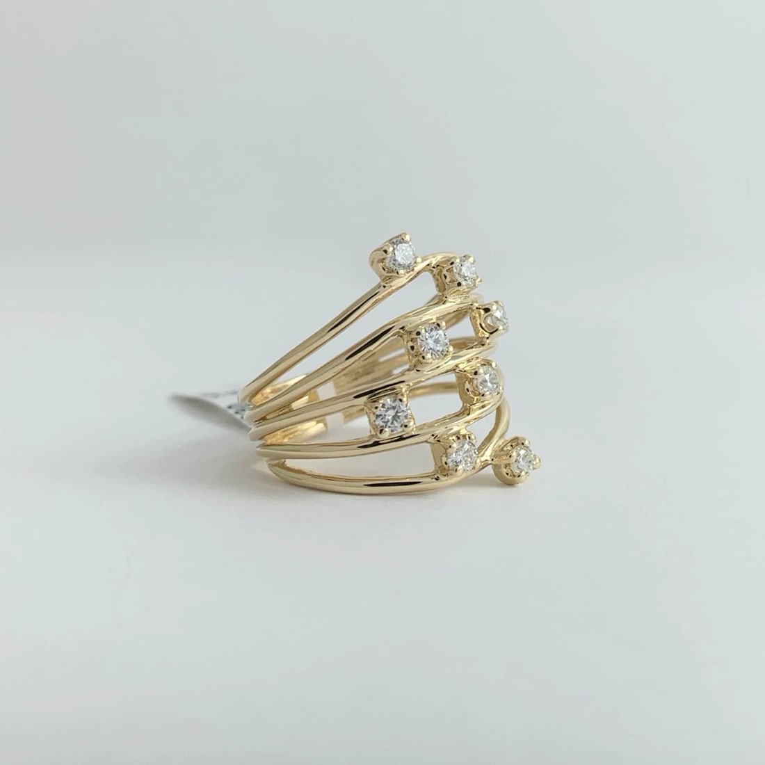 Wide Speckled Diamond Multi-Band Statement Ring 14K Yellow Gold, 5.71 Grams - 6