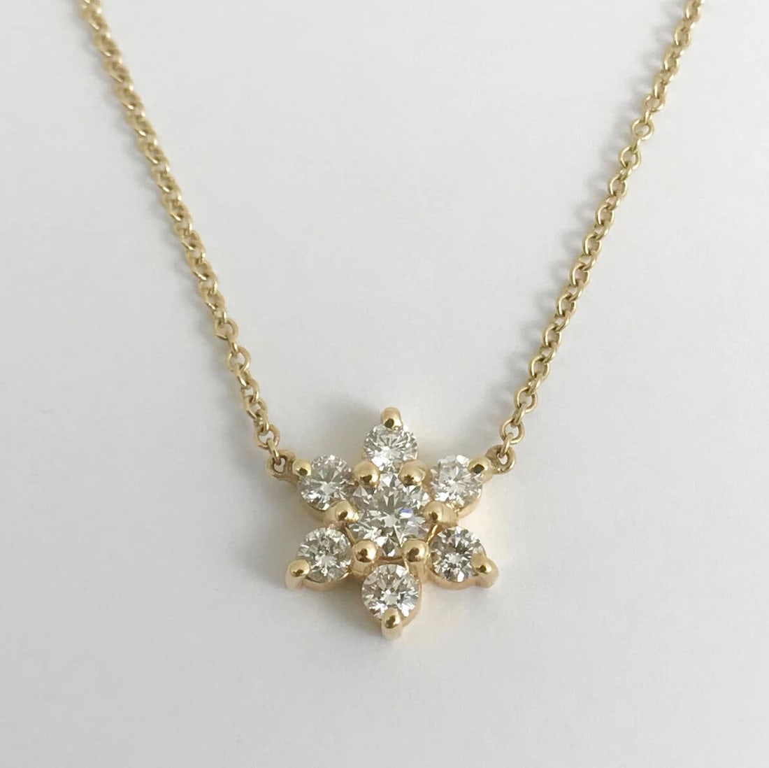 Round Diamond Flower Cluster Pendant Necklace 14K Yellow Gold, 1.40 CTW - 6