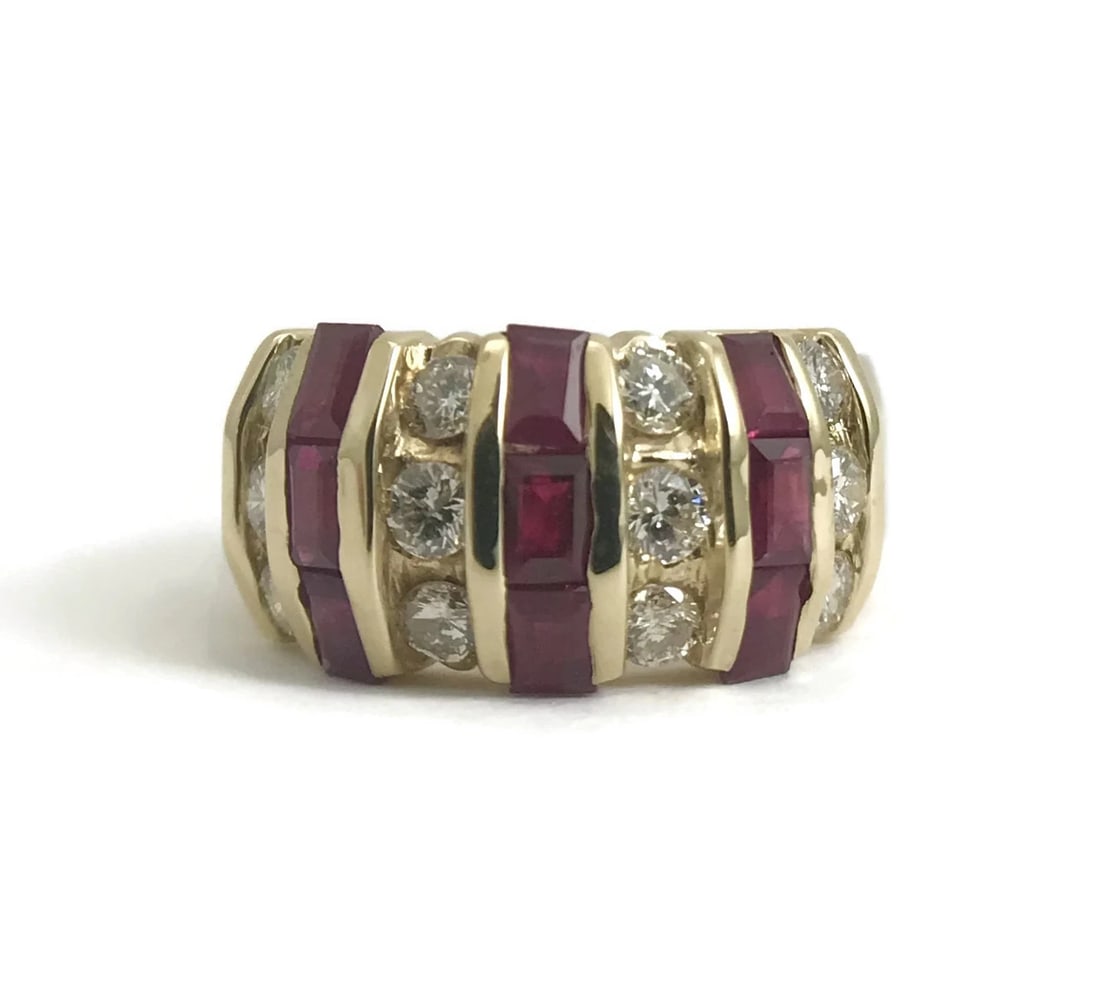 Wide Baguette Ruby Diamond Cocktail Ring 14K Yellow Gold, 1.30 CTW, 7.87 Grams (1 of 12)