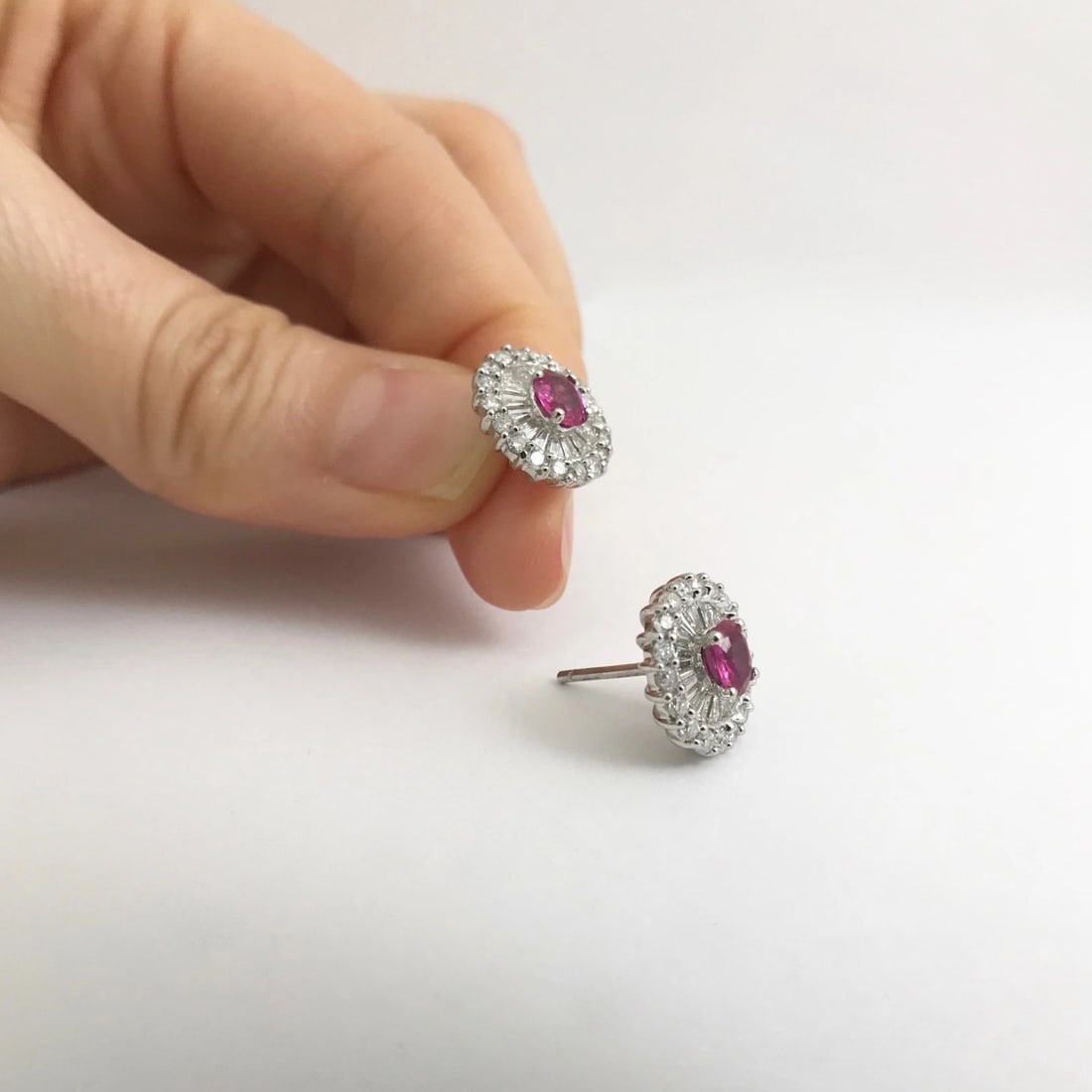 Pink Sapphire Diamond Halo Stud Earrings in 18K White Gold, 2.65 CTW, 4.01 Grams - 5