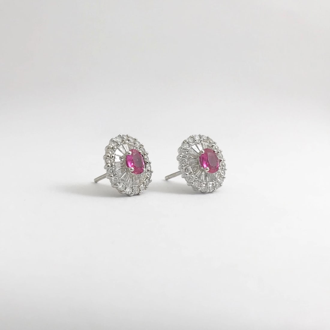 Pink Sapphire Diamond Halo Stud Earrings in 18K White Gold, 2.65 CTW, 4.01 Grams - 8