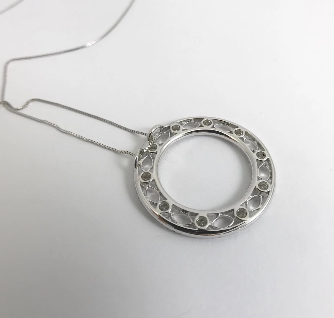 Italian Diamond Open Circle Filigree Pendant Necklace 18K White Gold, 1.14 CTW - 10