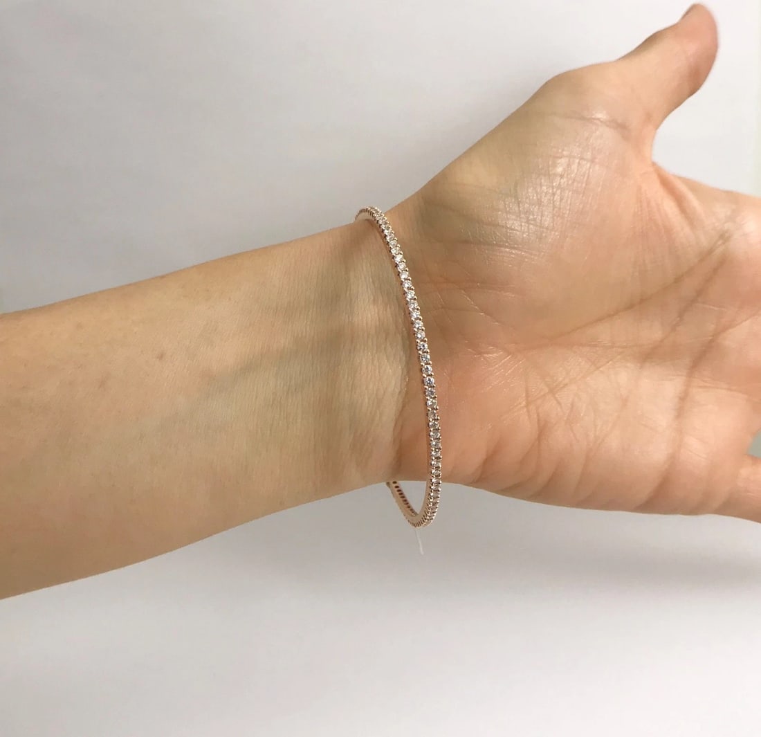 Diamond Eternity Bangle Bracelet in 14K Pink Rose Gold, 2.01 CTW, 8.33 Grams - 4