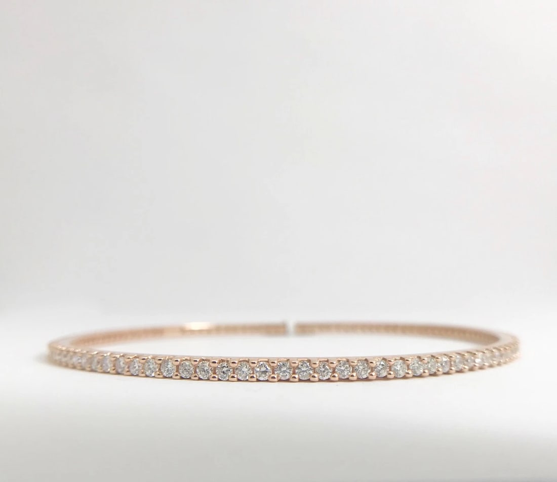 Diamond Eternity Bangle Bracelet in 14K Pink Rose Gold, 2.01 CTW, 8.33 Grams - 8