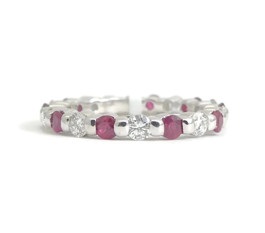 Ruby Diamond Bead Set Eternity Band Ring 14K White Gold, 1.10 CTW, Size 5: Title: Ruby Diamond Bead Set Eternity Band Ring 14K White Gold, 1.10 CTW, Size 5 Description: Ruby Diamond Bead Set Eternity Band Ring 14K White Gold, 1.10 CTW, Size 5 This ring is so gorgeous! Works 