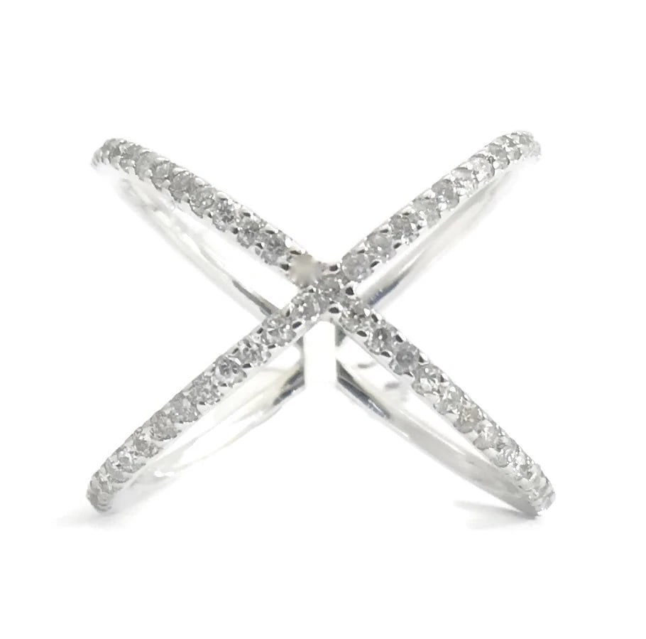 Diamond X Crisscross Statement Ring in 14K White Gold, .48 CTW, 2.79 Grams: Title: Diamond X Crisscross Statement Ring in 14K White Gold, .48 CTW, 2.79 Grams Description: Diamond X Crisscross Statement Ring in 14K White Gold, .48 CTW, 2.79 Grams This ring is a gorgeous