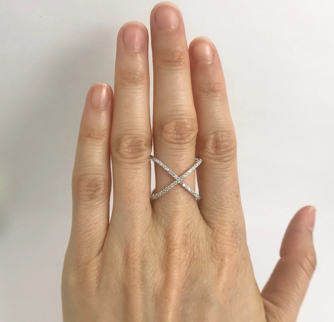 Diamond X Crisscross Statement Ring in 14K White Gold, .48 CTW, 2.79 Grams - 2
