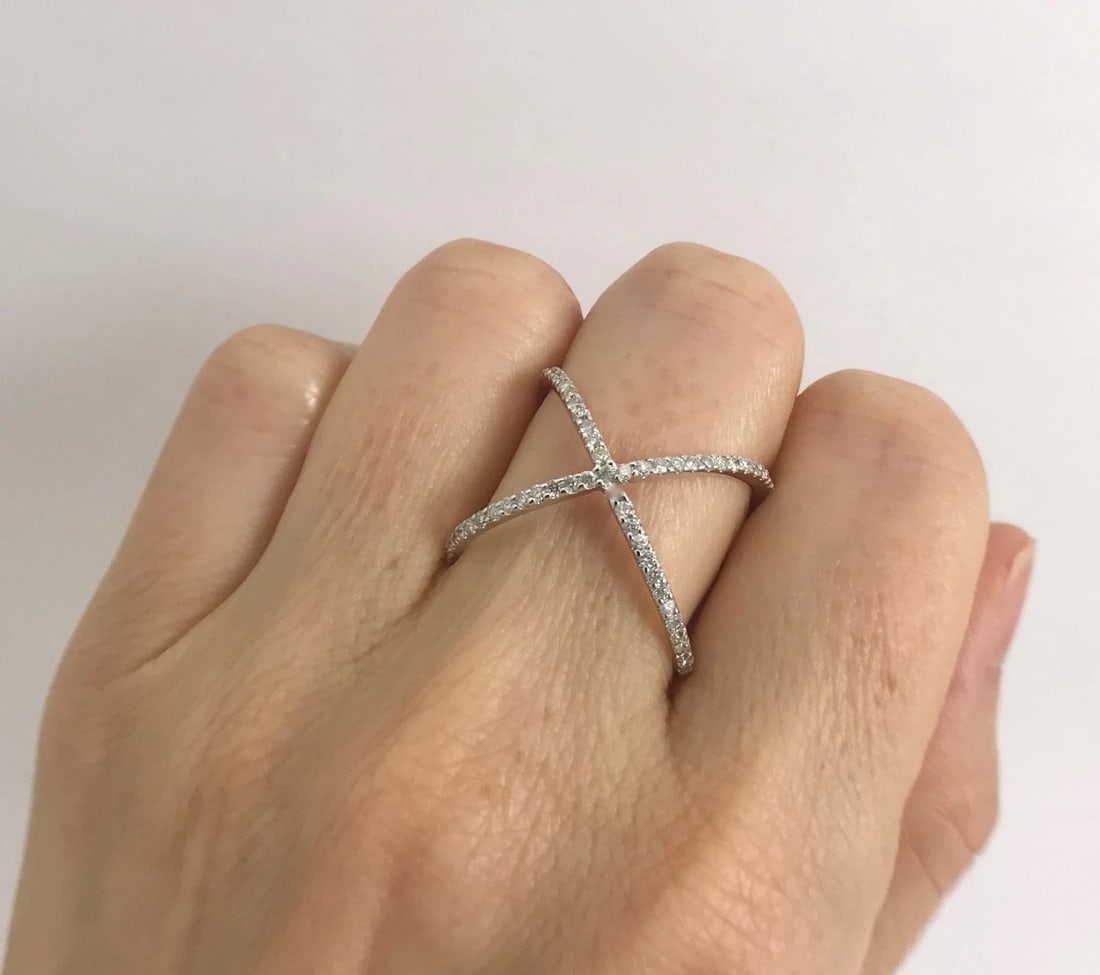 Diamond X Crisscross Statement Ring in 14K White Gold, .48 CTW, 2.79 Grams - 5