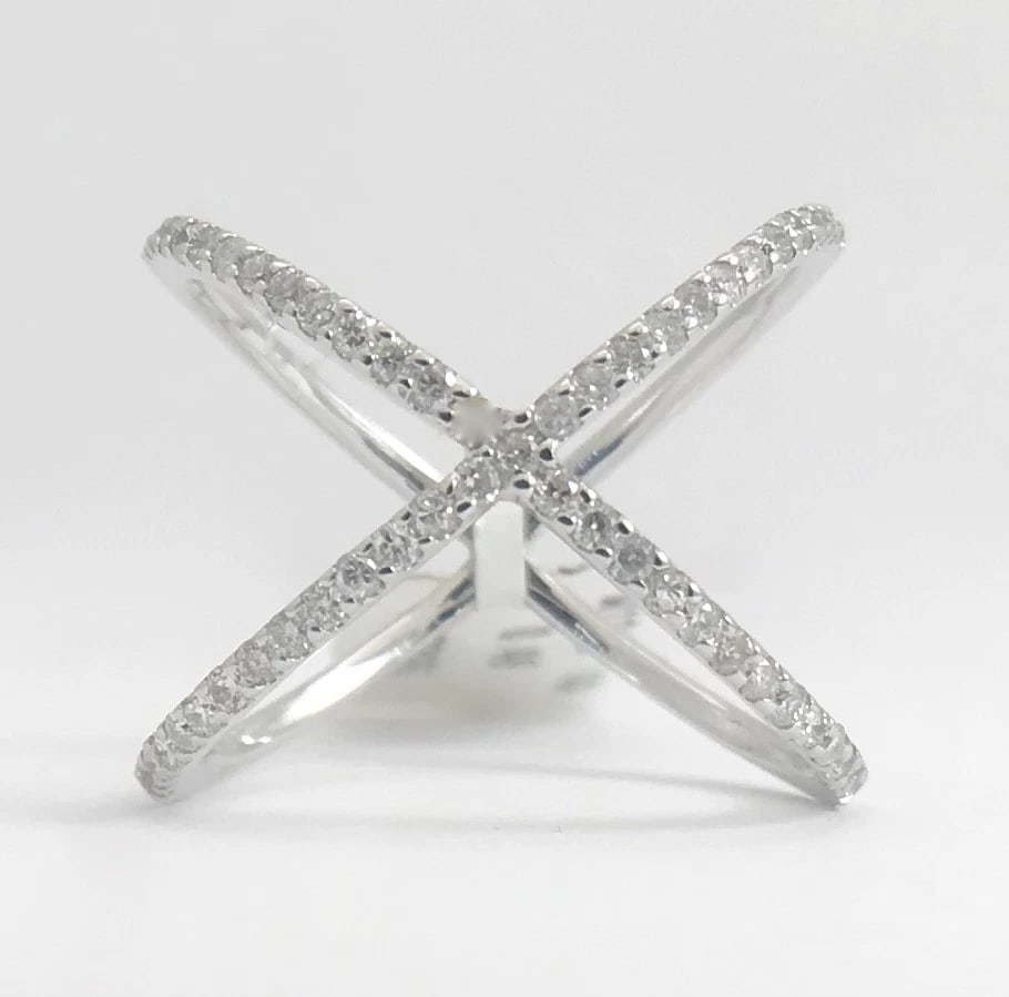 Diamond X Crisscross Statement Ring in 14K White Gold, .48 CTW, 2.79 Grams - 8