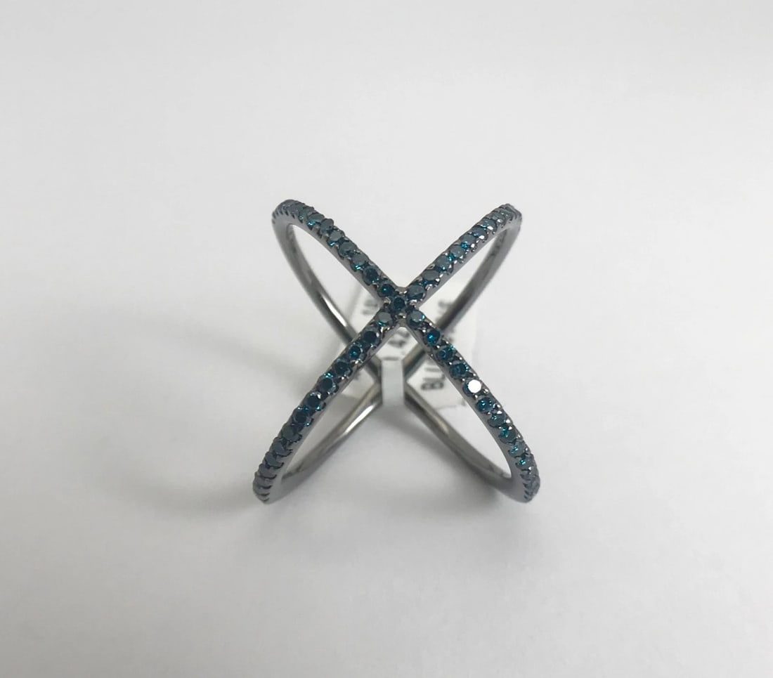 Blue Diamond X Crisscross Statement Ring in Black 14K White Gold, 3.23 Grams - 8