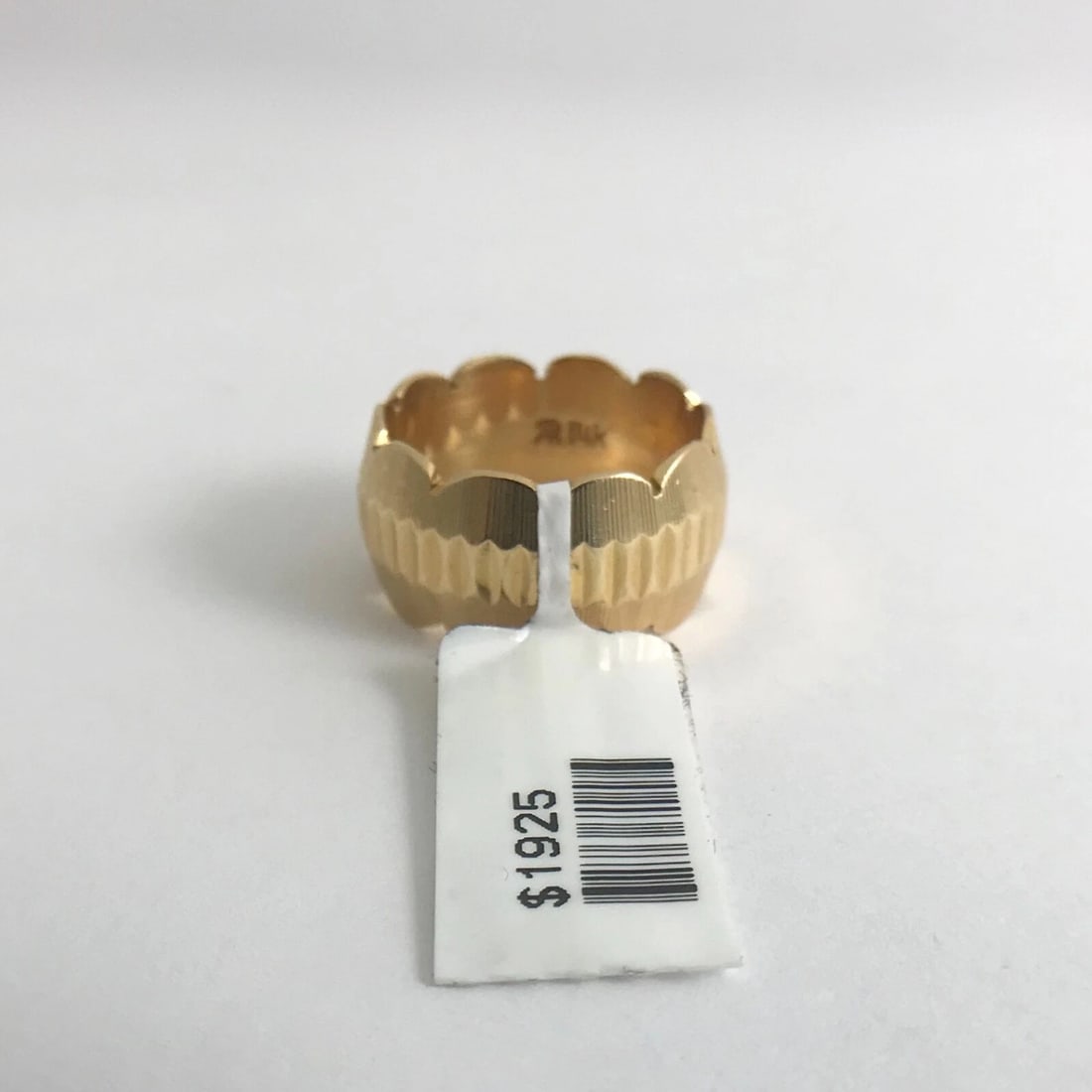 Wide Scalloped Etched Band Ring in 14K Yellow Gold, Size 5.75, 10 mm, 7.40 Grams - 9