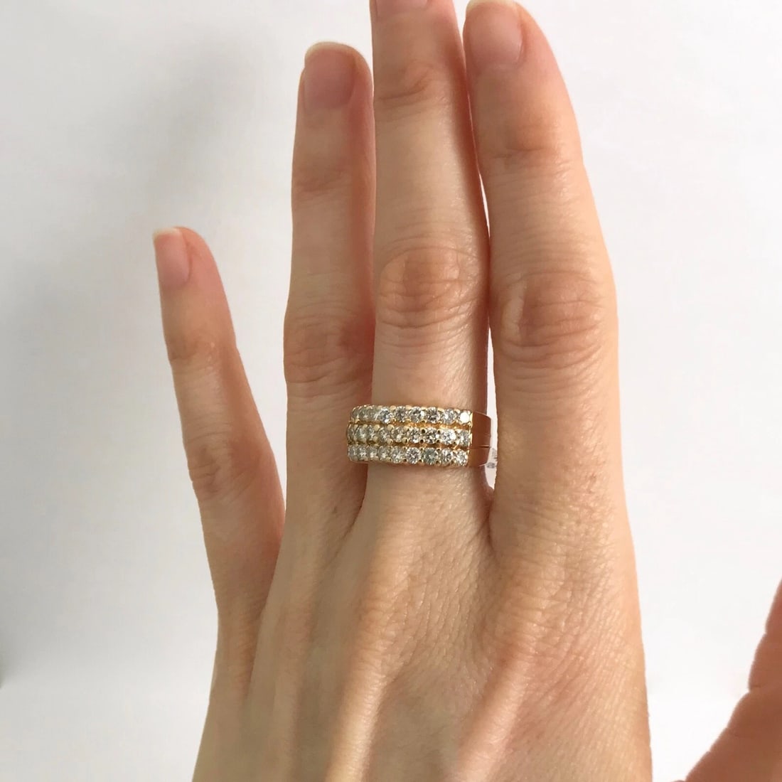 Wide 3-Row Diamond Statement Band Ring in 14K Yellow Gold 1.05 CTW, 4.33 Grams - 3
