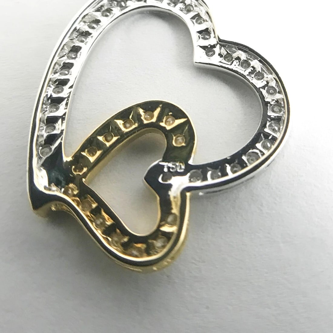 Diamond Double Open Heart Two-Tone Pendant Necklace 18K White Yellow Gold .55 TW - 10