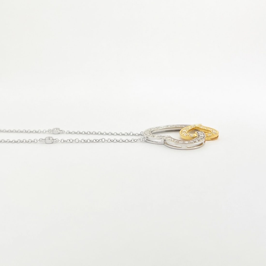 Diamond Double Open Heart Two-Tone Pendant Necklace 18K White Yellow Gold .55 TW - 5