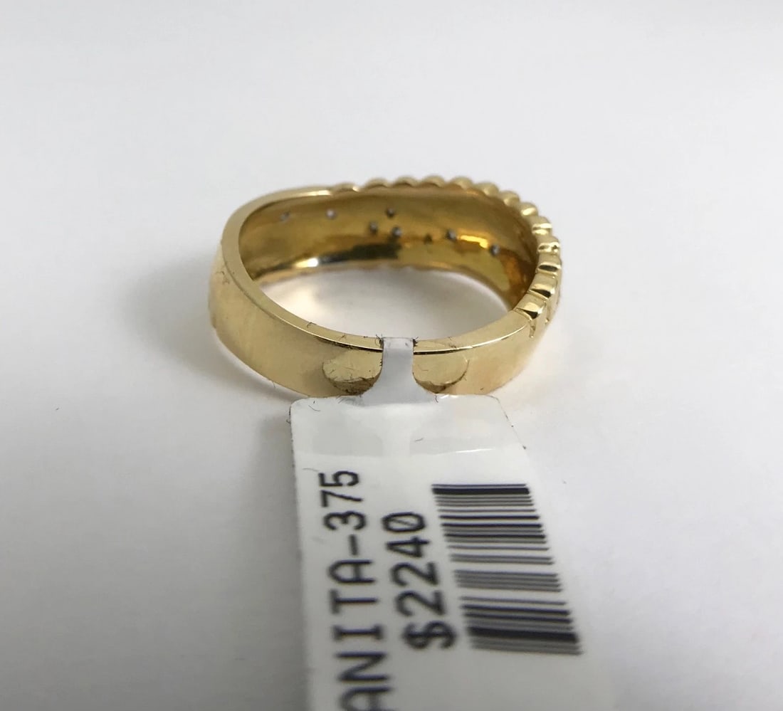 Diamond Triangle Fringe Wave Statement Ring 18K Yellow Gold, Size 7.5, 5.7 Grams - 10