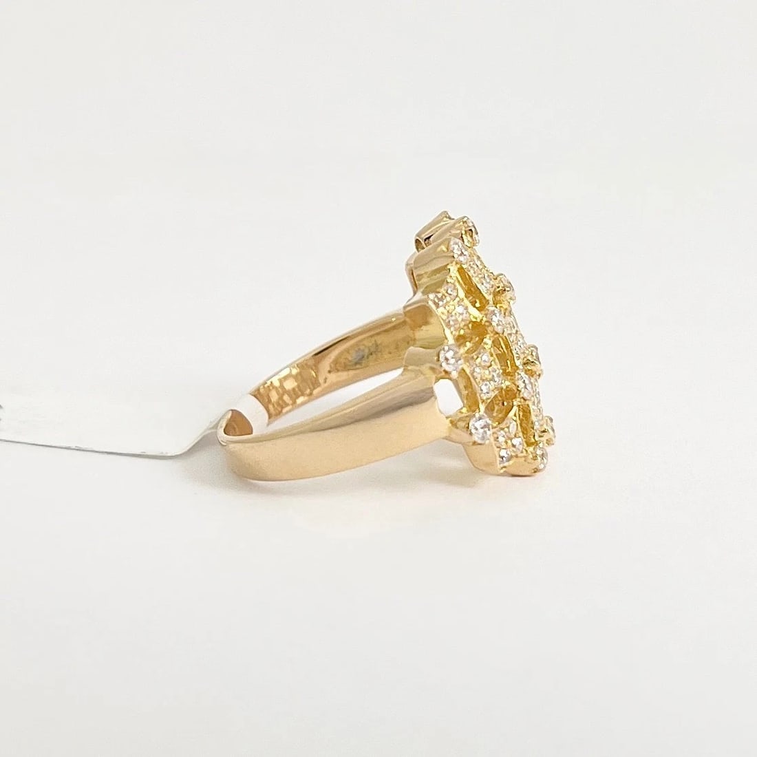 Estate Wide CZ Checkerboard Ring 20K Yellow Gold, 6.51 Grams - 5