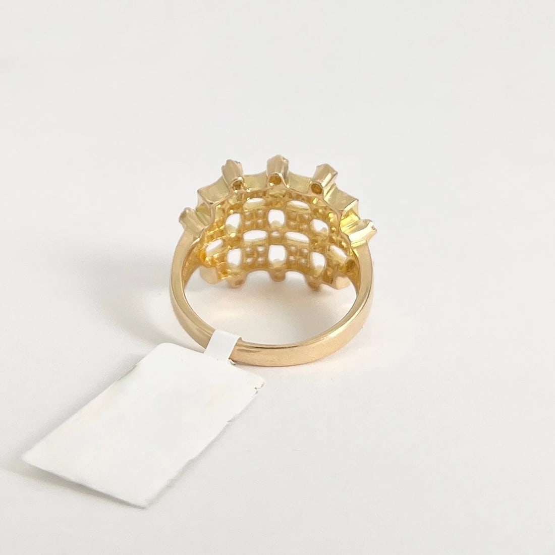 Estate Wide CZ Checkerboard Ring 20K Yellow Gold, 6.51 Grams - 6