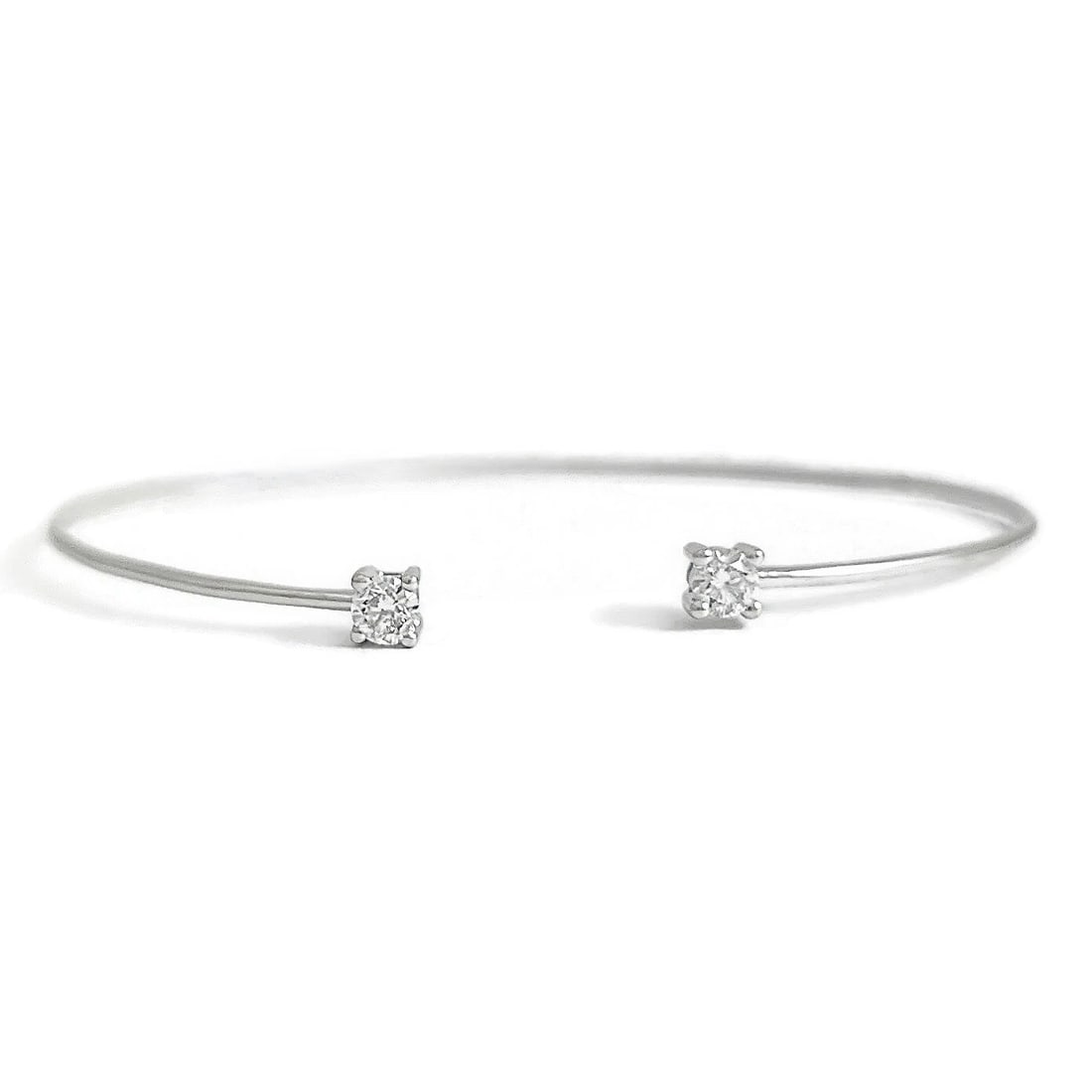 2-Stone Diamond Cuff Bangle Bracelet 18K White Gold, .24 CTW, 2.96 Grams (1 of 7)