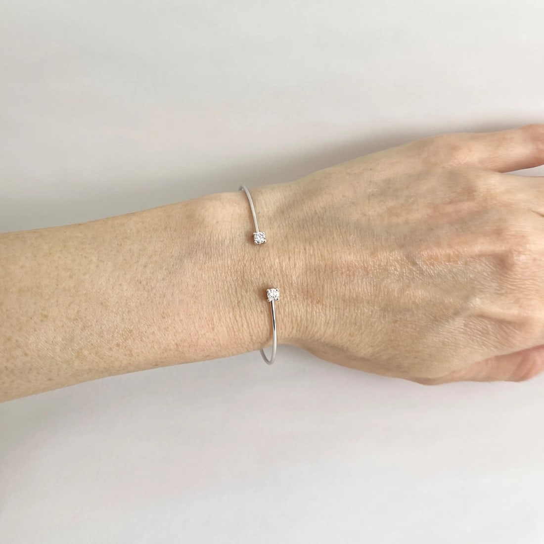 2-Stone Diamond Cuff Bangle Bracelet 18K White Gold, .24 CTW, 2.96 Grams - 3