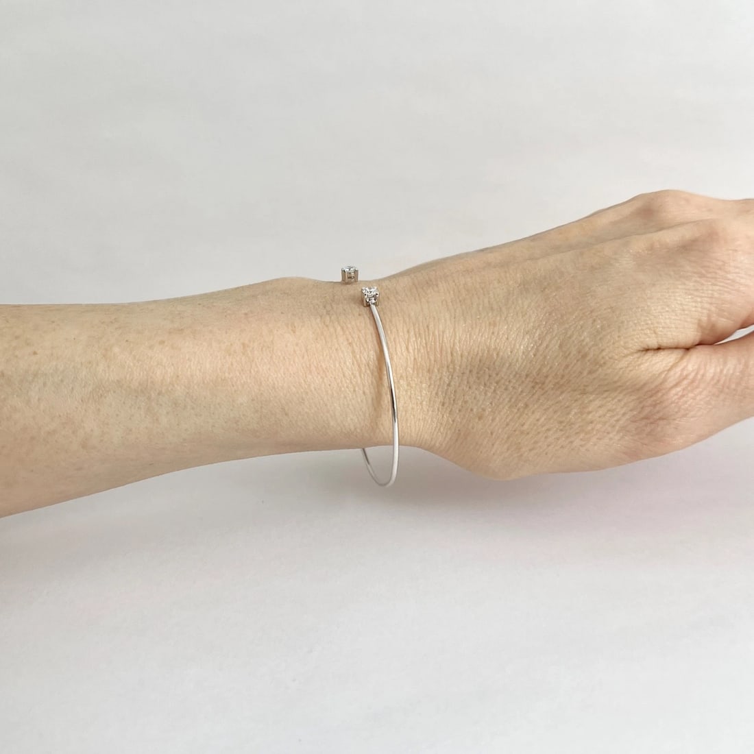 2-Stone Diamond Cuff Bangle Bracelet 18K White Gold, .24 CTW, 2.96 Grams - 4