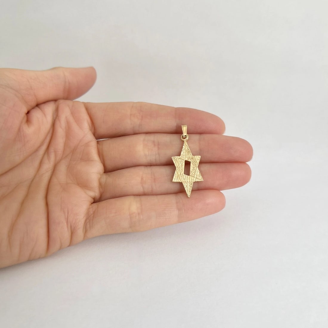 Star of David Textured Necklace Pendant Charm 14K Yellow Gold, 2.16 Grams - 2